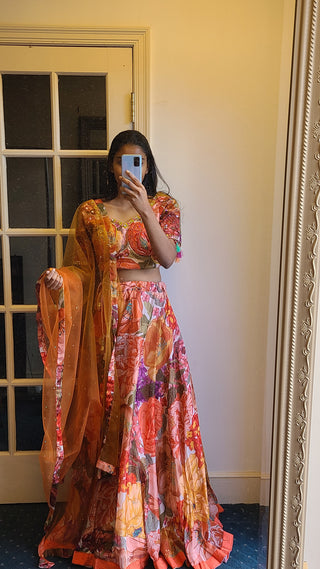 Vibrant Floral Embroidered Lehenga Set