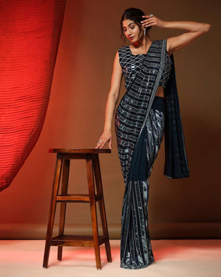 Stitched Ready to Wear Striped Sequin Saree