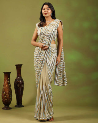 Stitched Ready to Wear Chevron Sequin Saree