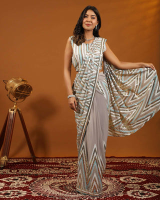 Stitched Ready to Wear Chevron Sequin Saree