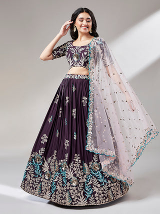 Burgundy Georgette Sequinse embroidery Lehenga