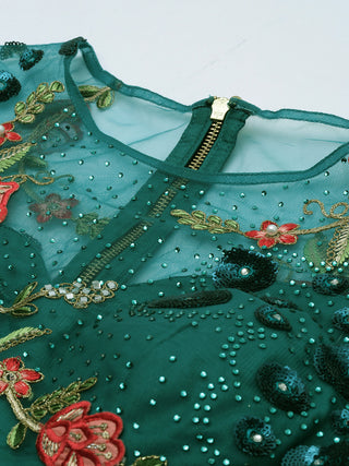 Teal Net Coding, Sequins and Saroski Stone Work Lehenga Choli