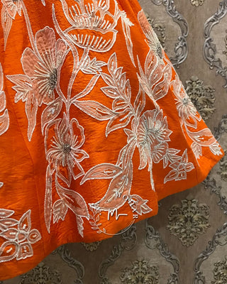 Elegant Orange Lehenga with pearls, sequins lace work