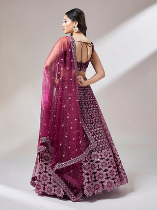 Burgundy Net heavy Sequinse embroidery Lehenga