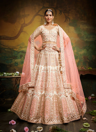 Off White Pure Silk Moti & Zarkan heavy embroidery Bridal Lehenga