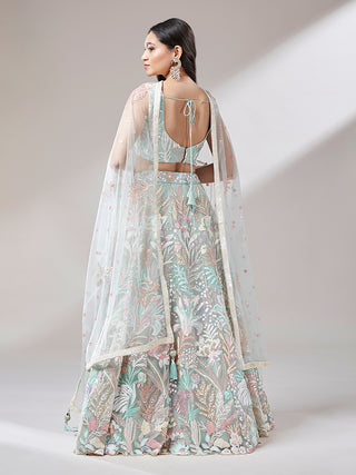 Lime Green Net Sequinse Work Lehenga