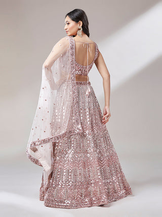 Net Mirror & Sequins Embroiderey Semi-Stitched Lehenga choli