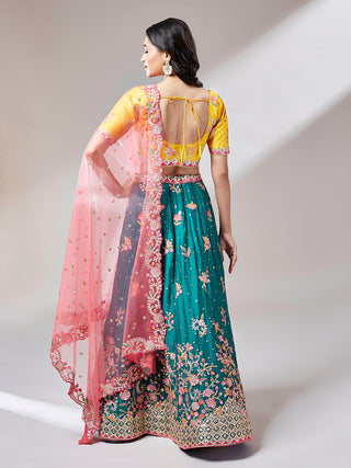 Teal Pure Georgette Sequinse Work Lehenga