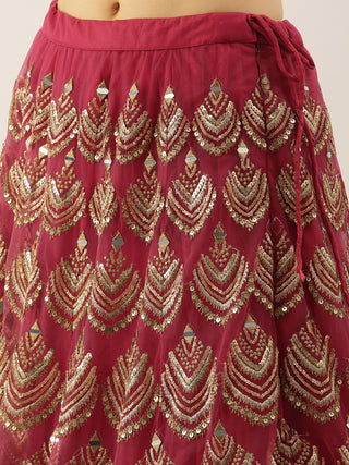 Rosegold Net Embroidered Mirror Lehenga