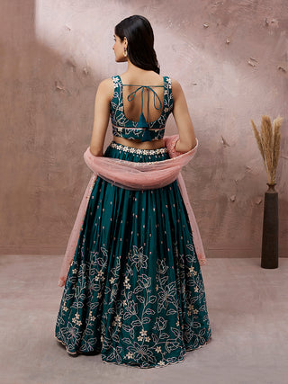 Teal Georgette Sequins embroidery Lehenga