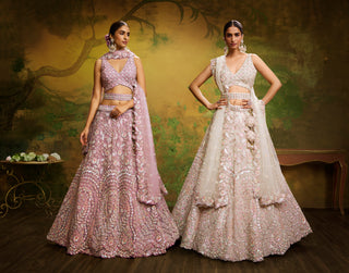 Mauve Net Multi Sequins with heavy Zarkan embroidery Bridal Lehenga