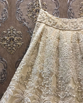 Off White Lehenga In Soft Organza With Pearls, Sequence Work