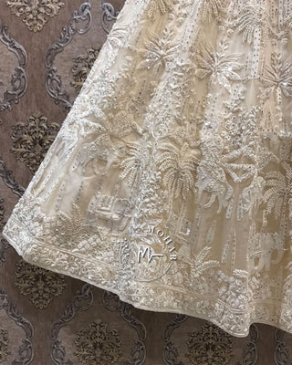 Off White Lehenga In Soft Organza With Pearls, Sequence Work