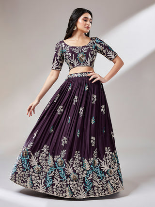 Burgundy Georgette Sequinse embroidery Lehenga