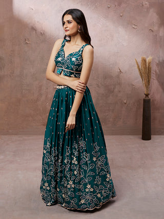 Teal Georgette Sequins embroidery Lehenga