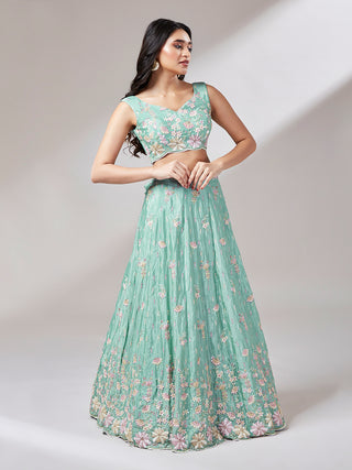 Sea Green Georgette heavy Sequinse embroidery Lehenga