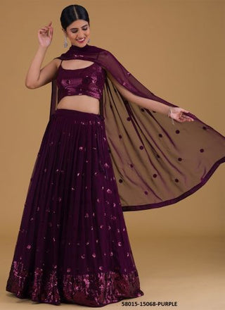 Wine Georgette Sequins-Work Wedding-Wear Gliterring Lehenga Choli