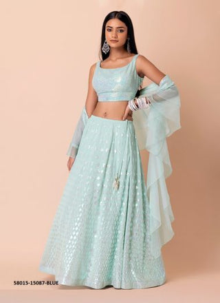 Light Blue Georgette Sequins-Work Wedding-Wear Gliterring Lehenga Choli