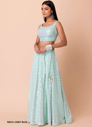 Light Blue Georgette Sequins-Work Wedding-Wear Gliterring Lehenga Choli