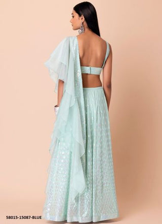 Light Blue Georgette Sequins-Work Wedding-Wear Gliterring Lehenga Choli