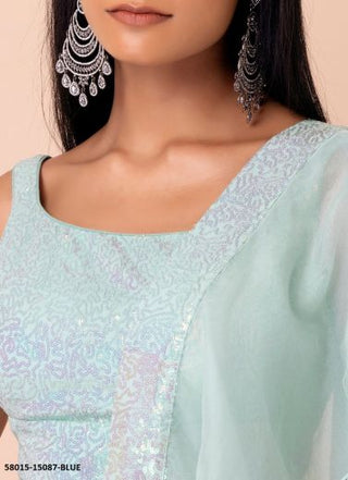 Light Blue Georgette Sequins-Work Wedding-Wear Gliterring Lehenga Choli
