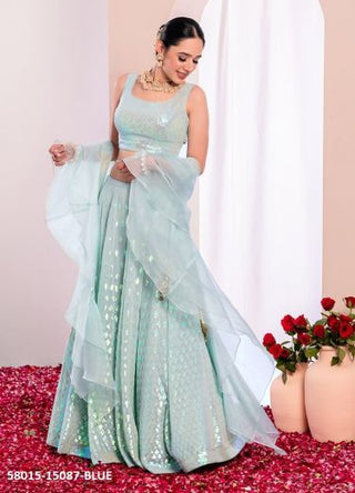 Light Blue Georgette Sequins-Work Wedding-Wear Gliterring Lehenga Choli