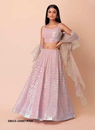 Pink Georgette Sequins-Work Wedding-Wear Gliterring Lehenga Choli