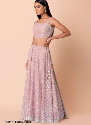 Pink Georgette Sequins-Work Wedding-Wear Gliterring Lehenga Choli