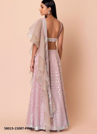 Pink Georgette Sequins-Work Wedding-Wear Gliterring Lehenga Choli