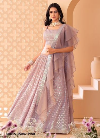 Pink Georgette Sequins-Work Wedding-Wear Gliterring Lehenga Choli