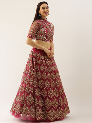 Rosegold Net Embroidered Mirror Lehenga