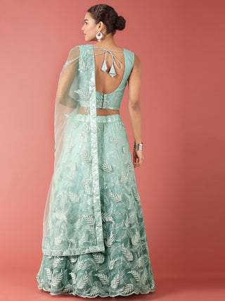 Turquoise Blue Net Sequinse Work Lehenga