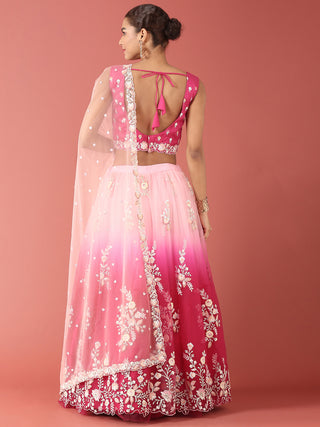 Rose Tone Shadding Net Sequinse Work Lehenga