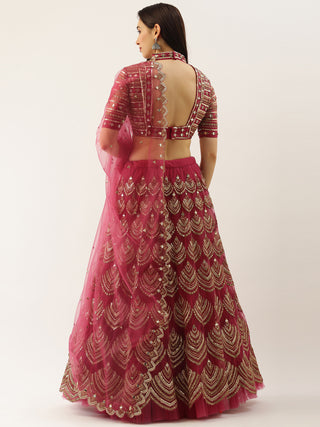 Rosegold Net Embroidered Mirror Lehenga