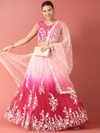 Rose Tone Shadding Net Sequinse Work Lehenga