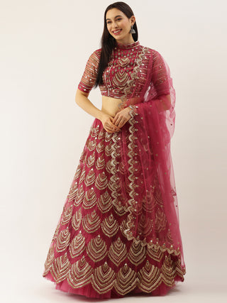 Rosegold Net Embroidered Mirror Lehenga