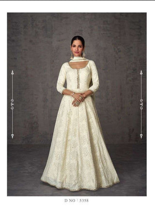 White lucknowi chikanwork gown - ASW32745