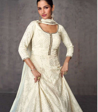 White lucknowi chikanwork gown - ASW32745