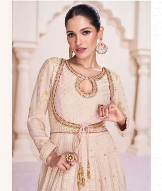 Pastel Pink chikankari anarkali gown