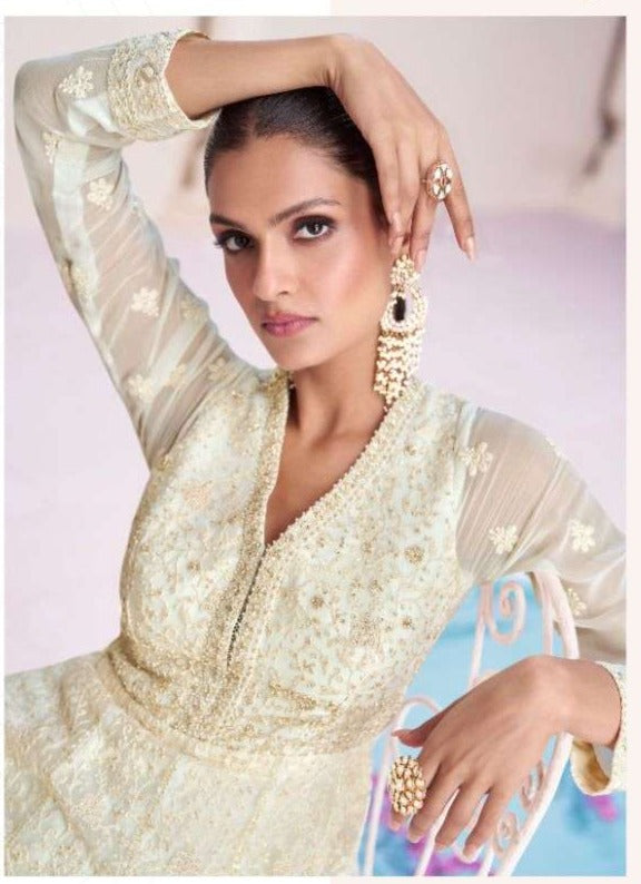 Off White chikankari anarkali gown MOHAR