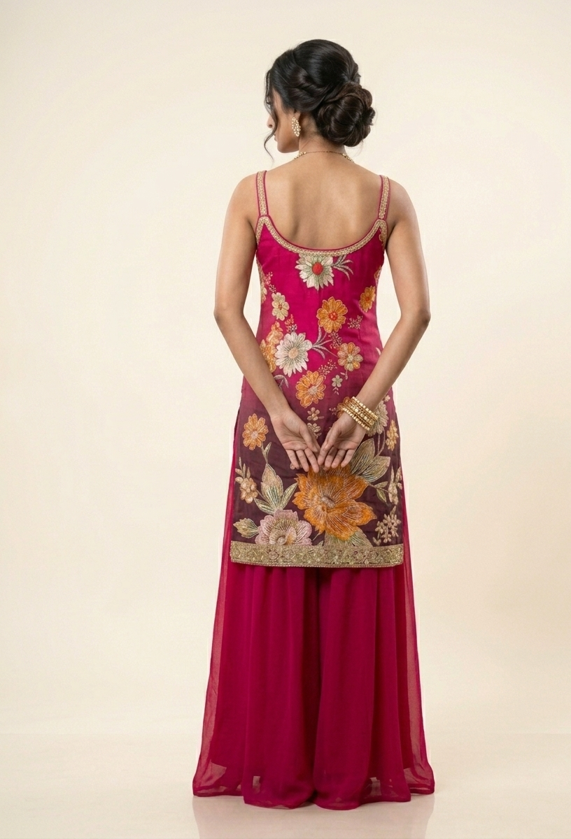 Sofina Cranberry Floral Sharara Suit Set