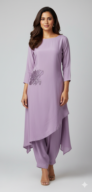 High-Low Embroidered Lilac Kurta Set