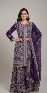 Midnight Plum Sharara Set