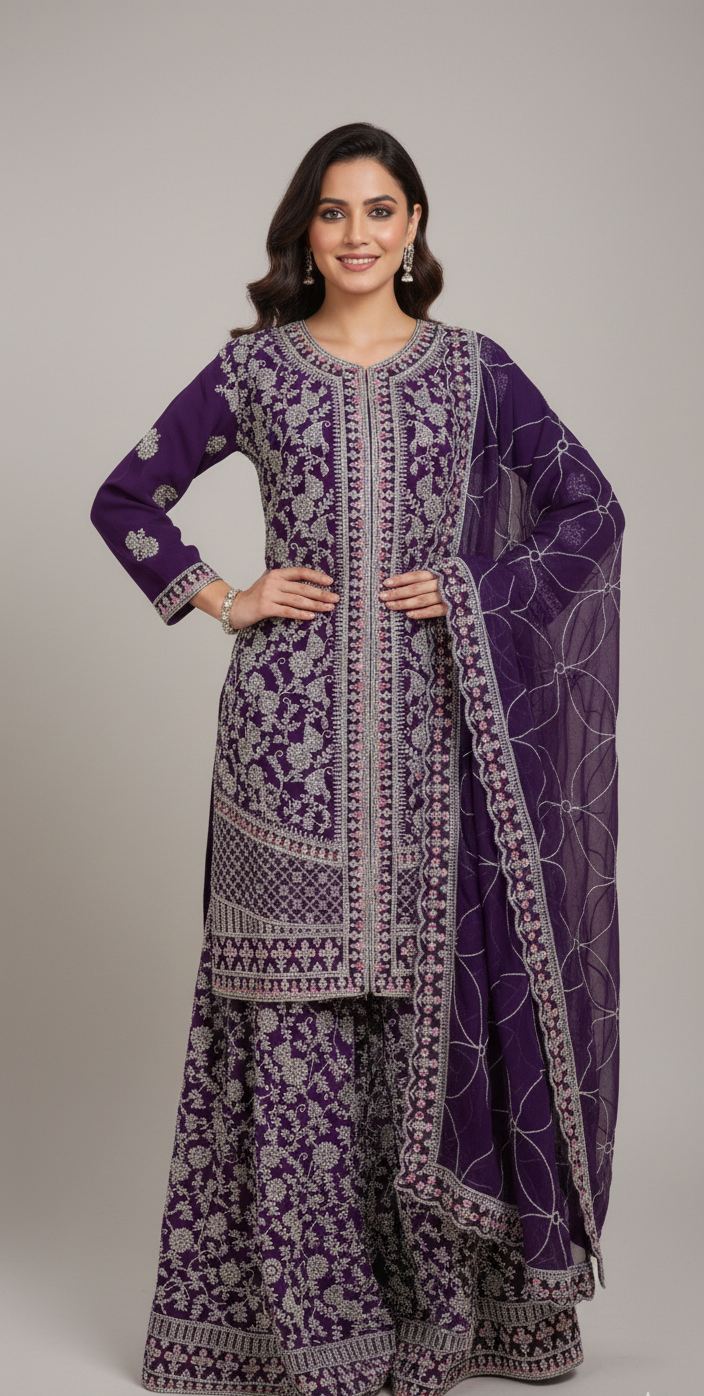Midnight Plum Sharara Set