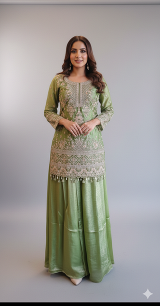 Sage Green Eid Sharara Set