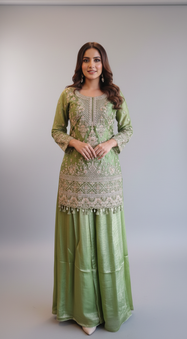 Sage Green Eid Sharara Set