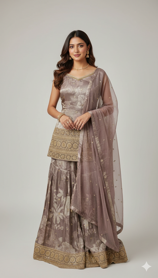 Royal Mauve Zari & Sequin Sharara Suit Set
