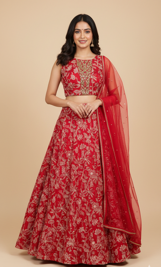 Royal Crimson Floral Lehenga Set