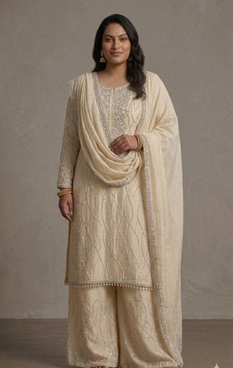 Ivory Embellished Sharara Suit Set