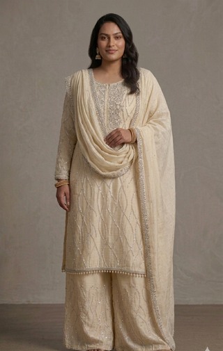 Ivory Embellished Sharara Suit Set